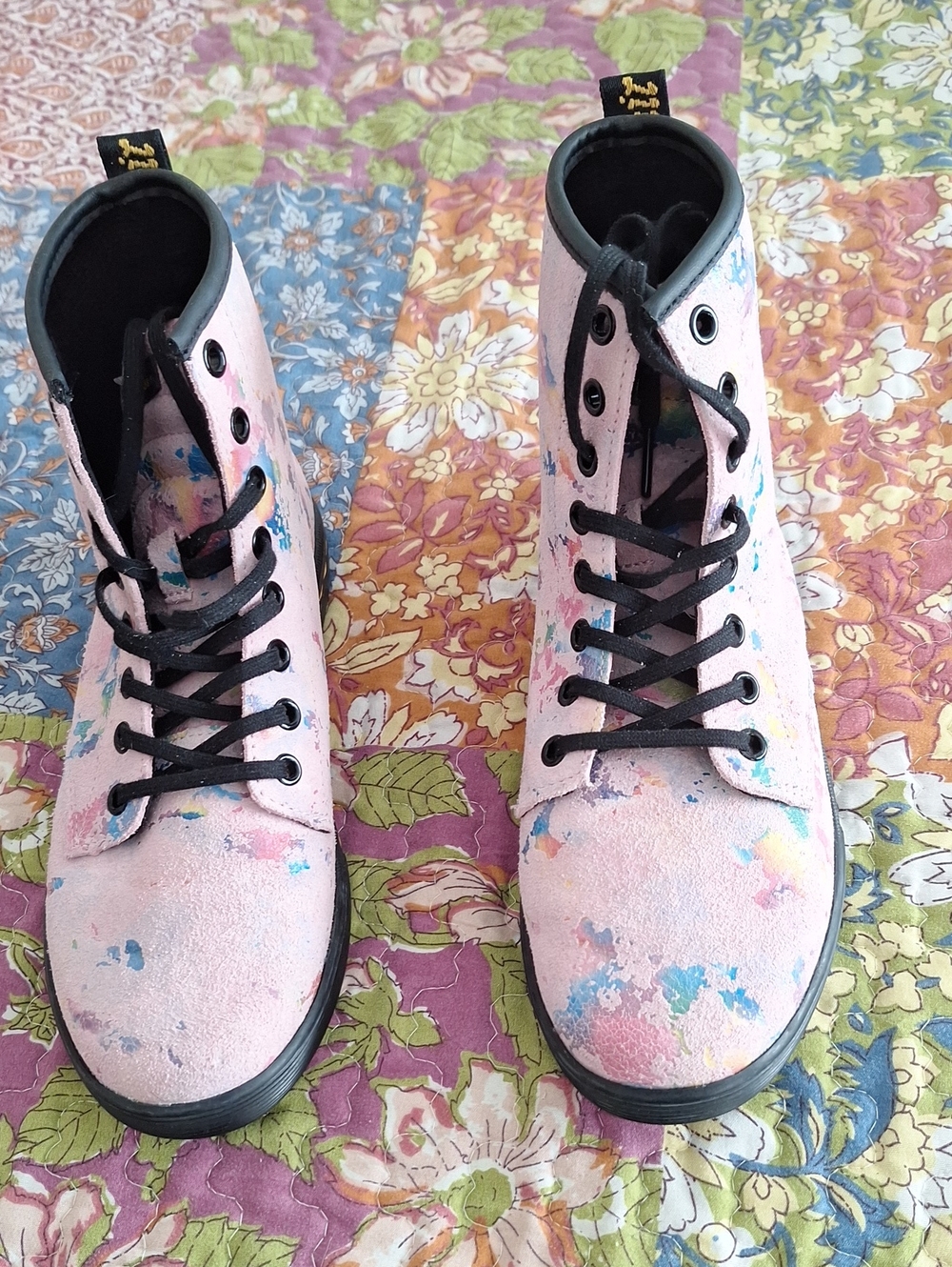Womens Dr Martin Pink  Paint-Effect Boots